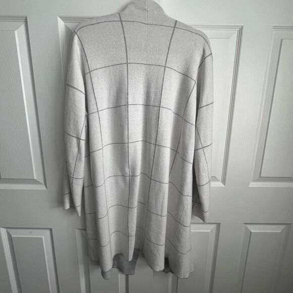 Eileen Fisher Long Neutral Organic Cotton Blend Cardigan Size Large Oversized - Picture 4 of 7